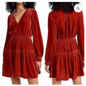 Ulla Johnson Audrey Velvet Long Sleeve V Neck Dress in Carnelian Women's Size 2